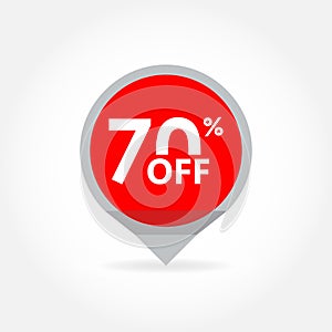 70% price off pointer or marker. Sale and discount tag icon. Vector illustration